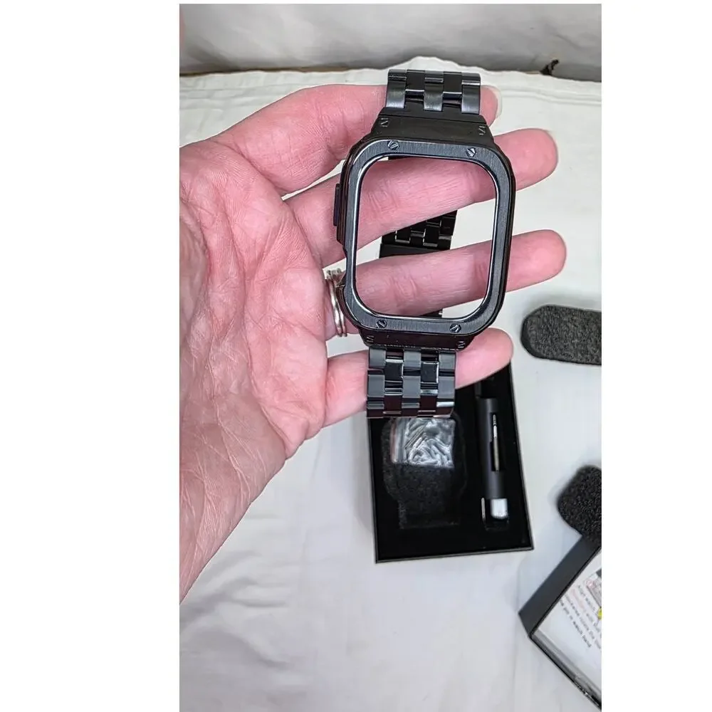 Black Stainless Steel Band Case For Apple Watch 46mm Series 11 10